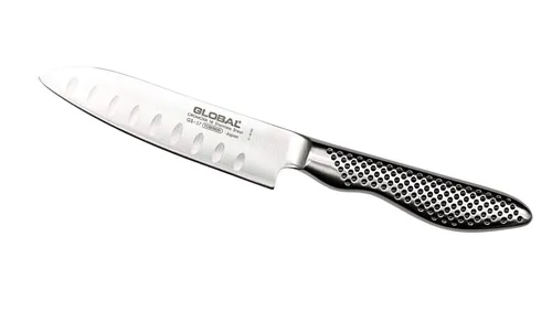 Global Knives GS-57 Santokumesser 11 cm - Santoku-Messer aus CROMOVA 18 Edelstahl, rasiermesserscharf und ideal zum präzisen Schneiden von Fleisch, Gemüse und Fisch. Perfekte Balance durch sandgewichtete Hohlgriffe.