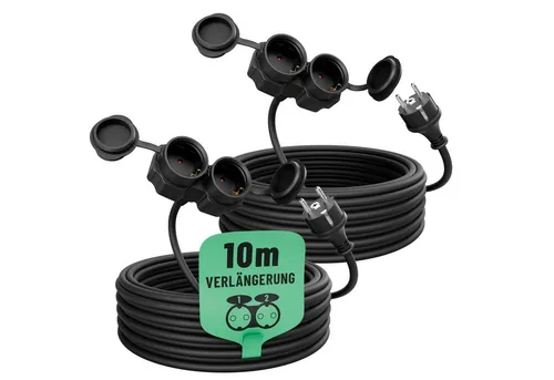 greate 2X 2fach Verlängerungskabel 10 Meter - Verlängerungskabel für Außenbereich, wasserdicht nach IP44, robust und flexibel bei niedrigen Temperaturen - ideal für Garten, Baustelle und Camping.