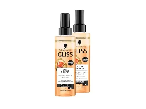 Gliss Kur Gliss Express-Repair-Spülung Total Repair (2x 200 ml), Haarspülung sorgt für sofortige Kämmbarkeit und Schutz vor Haarbruch, Pflegespülung mit Hitzeschutz bis zu 230 °C
