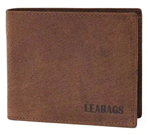 LEABAGS Leder Geldbörse Herren I Echtleder Geldbeutel I RFID Schutz I Querformat I Portmonee mit Münzfach I 11 Kartenfächer I Männer Portemonnaie mit verstärkter Naht I Nature Dunkelbraun