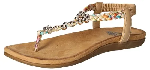 Mustang Damen Zehentrenner Sandale beige Größe 36 bis 41 - Wanderschuhe mit modischem Design, verstellbarem Gummizug und weich gepolstertem Fußbett für unbeschwertes Laufvergnügen an heißen Sommertagen.