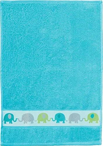 Erwin Müller Walk-Frottier Kinder-Handtuch mit Elefanten-Bordüre türkis Größe 50x70 cm - angenehm weich und flauschig, besonders schnell trocknend und saugstark