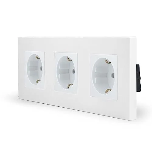 Luxus-Time 3-Fach Schuko Steckdose, Doppelsteckdose, Wandsteckdose mit Kindersicherung, dreifachen Design Kunststoffrahmen für DE Unterputzdose in weiß