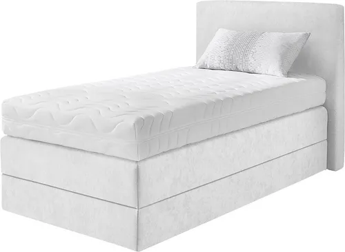 Boxspringbett WESTFALIA SCHLAFKOMFORT, 115cm, weiß - Betten: Komfortables Boxspringbett mit abziehbarem und waschbarem Microveloursbezug, ideal für erholsamen Schlaf und einfache Pflege.