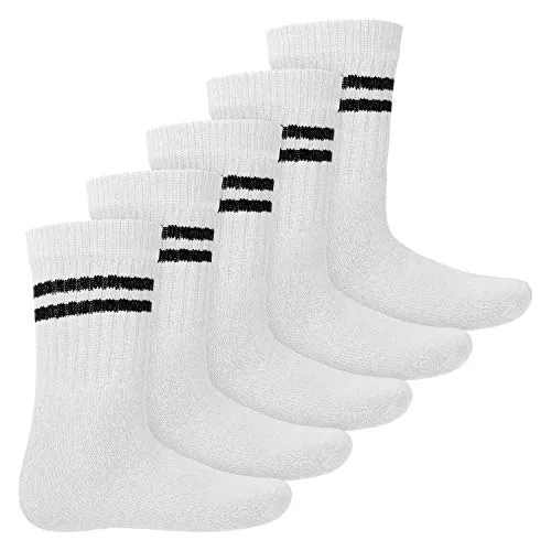 MT Kinder Sport- und Freizeitsocken (5 Paar) Tennissocken für Mädchen und Jungen - Weiss 27-30