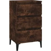 vidaXL Nachttisch Räuchereiche 40x35x70 cm - Nachttisch im Industrie-Stil mit 3 Schubladen für reichlich Stauraum. Langlebiges Holzwerkstoff und stabile Metallfüße sorgen für Robustheit. Ideal als Nachttisch oder Beistelltisch.