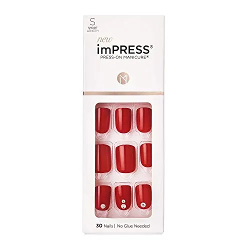 KISS imPRESS Maniküre zum Aufdrücken, Kill Heels, kurze Länge, quadratisch, mit PureFit-Technologie, inklusive Prep Pad, Mini File, Nagelhaut Stick und 30 Fake Nails