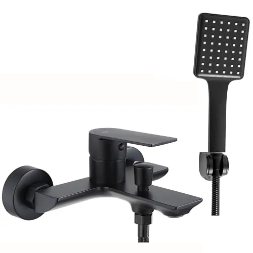 Rea Badewannenarmatur URBAN BLACK – Eleganter Wasserhahn für Ihre Badewanne - Armaturen für Wandmontage, aus hochwertigem Messing, mit praktischer Handbrause für optimalen Komfort und stilvolles Design in Schwarz.
