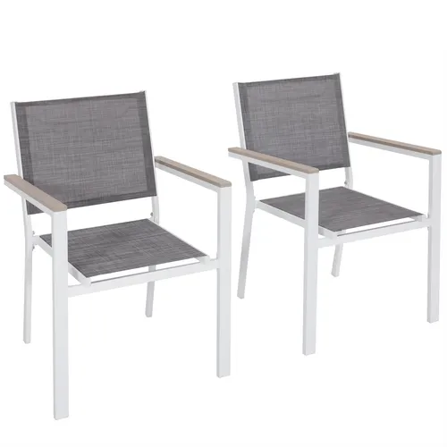 Avestar 2er Set Gartenstühle - Wetterfeste Outdoor Stapelstühle in Grau - Genießen Sie die Sonne mit den Avestar Gartenstühlen! Hergestellt aus atmungsaktivem Textilene-Gewebe und einem stabilen Metallrahmen, bieten sie Komfort und Langlebigkeit. Ihr stapelbares Design ermöglicht platzsparende Aufbewahrung.