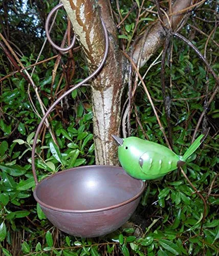 Deko-Impression Vogeltränke Vogelbad Vogel-Futterstelle z. Hängen Eisen m. Vogel grün