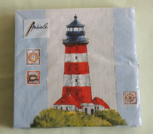 Packung 20 Servietten COAST Küste Leuchtturm blau rot maritim Meer Häuser OVP 1