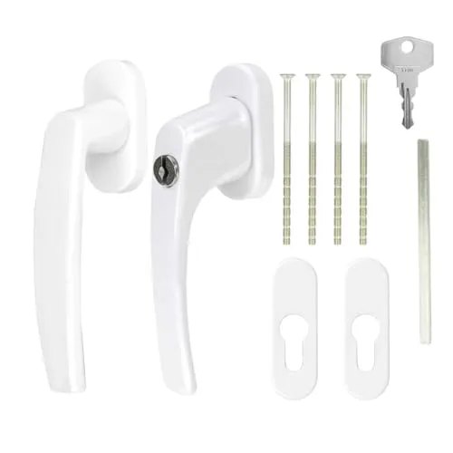 Alu Terrassentürgriff Balkontürgriff Paar mit Rosette - Weiss RAL9016 - abschließbar