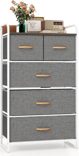 COSTWAY Kommode mit 5 Stoffschubladen in grau von Costway