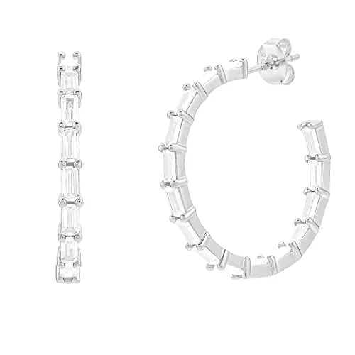 Brandlinger ®Statement Ohrringe Silber 925. Große Creolen mit Zirkonia Stein, Schmuck Damen vergoldet mit 18 Karat (Silber und Gold) für Frauen und Mädchen. Durchmesser Creolen 30mm. (Silber (weiß))