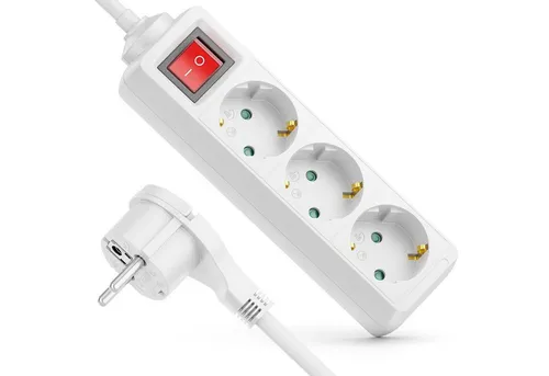 deleyCON deleyCON 3 Fach Steckdosenleiste mit Flachstecker & EIN/AUS Schalter Steckdosenleiste