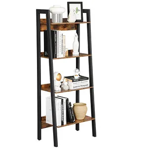 Vasagle Bücherregal LLS054X01 - Vintage Braun, 4 Ebenen - Standregal im Industrial-Design mit mattschwarzem Metallgestell und vintage-braunen Oberflächen. Ideal für stilvolle Aufbewahrung und Platzsparend dank Trapezform.