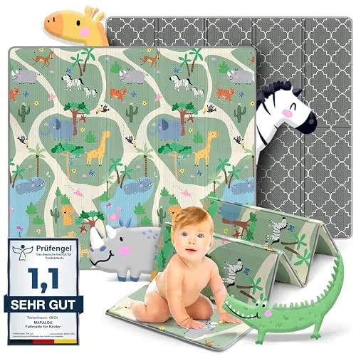 MAPALOU Krabbelmatte Spielmatte für Baby & Kinder Faltbar & Schadstofffrei 180 x 200cm | Kinderzimmer Spielteppich Play Mat Babymatte Bodenmatte | Tragbar & Wasserdicht für Innen & Outdoor