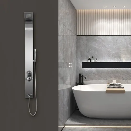 MARWELL Duschpaneel Care Chrom 150x15 cm - Badewannen- & Duschsysteme mit entspannender Regendusche und praktischer Handbrause, hochwertiger Edelstahl und schmutzabweisende Antifingerprint-Beschichtung für mühelose Reinigung.