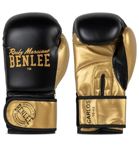 BENLEE Boxhandschuhe Carlos Black/Gold 10 oz - Hochwertige Boxhandschuhe aus Kunstleder mit dicker Schaumfüllung und Klettverschluss für optimalen Halt. Ideal für Training und Wettkampf.