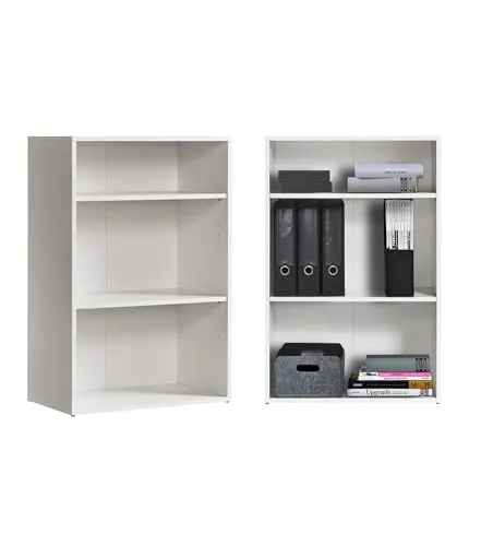 mokebo Bücherregal Der Bücherwurm, 91cm Höhe - Bücherschrank aus Holz in Weiß mit 2 höhenverstellbaren Einlegeböden, ideal für eine flexible Raumgestaltung und 100% klimaneutral geliefert.