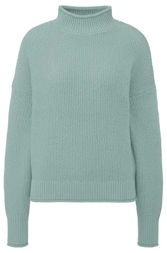 QS Damen 2170514 Pullover Langarm, Blue Green, XS - Stylischer Damenpullover mit Stehkragen und Rippbündchen, ideal für lässige Looks und komfortable Passform im Regular Fit.