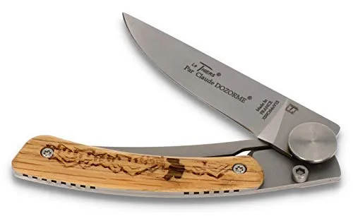 Claude Dozorme Le Thiers Nature Randonneur Taschenmesser 10 cm - Hochwertiges Taschenmesser mit 9 cm Klinge und Liner Lock, Griff aus edler Eiche, ideal für Camping und Outdoor-Aktivitäten, leicht und handlich.