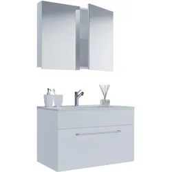 VCM Badmöbel-Set Badinos, 2-teilig in Weiß - Moderne Badezimmermöbel mit Spiegelschrank und Waschtisch, praktische Wasserabweisung und kratzfeste Oberfläche in matt weiß, ideal für stilvolle Bäder.