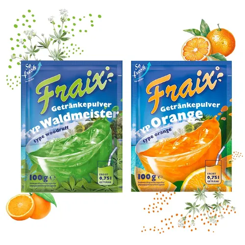 FRAIX Getränkpulver Orange + Waldmeister (50er KOMBIPACK) (je 25 á 100g)