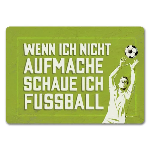 WENN ICH NICHT AUFMACHE SCHAUE ICH FUSSBALL Fußmatte 35x50 cm - Grüne Fußmatte in der Größe 35x50 cm, aus strapazierfähigem Kunstfaser-Gummi. Ideal für Fußballfans und sorgt für einen einladenden Eingangsbereich.