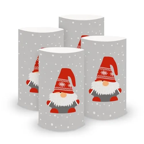 itenga 6X Windlicht Tischlicht aus Folie I Weihnachten Weihnachtsmotive I 6cm Durchmesser 10cm hoch I geeignet für Teelichter oder LED-Kerzen (Motiv Wichtel)