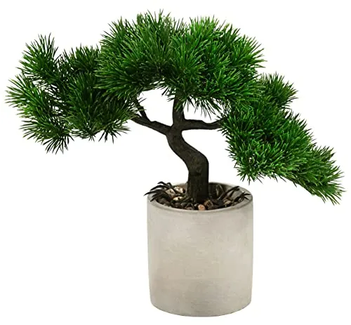 Dehner Kunstpflanze Bonsai mit Topf, 19 x 27 x 40 cm, Kunststoff/Zement, grün/grau