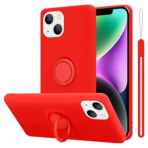 Cadorabo Hülle kompatibel mit Apple iPhone 14 Plus Schutzhülle TPU Silikon Case Liquid Design mit Ring Slim Kratzfest Liquidsilikon Microfaser Case Hülle für iPhone 14 Plus in Rot