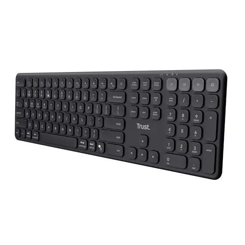 Trust VAIYA Multidevice Wireless Keyboard US - Kabellose Tastatur für den Einsatz an mehreren Geräten, mit Scherenmechanismus für ein angenehmes Tippgefühl. Ideal für flexibles Arbeiten, kompakt und praktisch im Design.