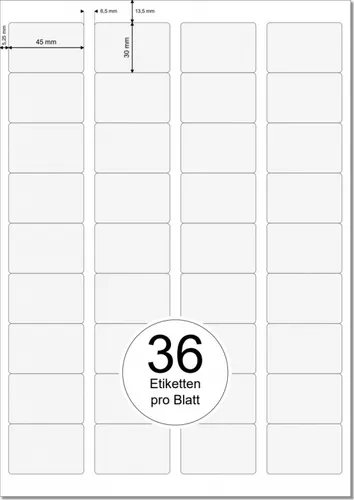 PRINTATION Papier-Etiketten (B45xH30mm) 100xA4 à 36 Eti. 1548812-GP