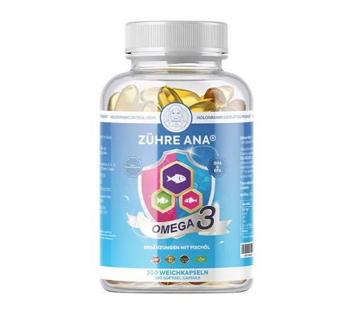 Zühre Ana Omega 3 Fischöl – 200 Kapseln - Nahrungsergänzungsmittel mit hochwertigen Omega-3-Fettsäuren, reich an EPA und DHA, ideal für eine bewusste Ernährung und einfache Einnahme.