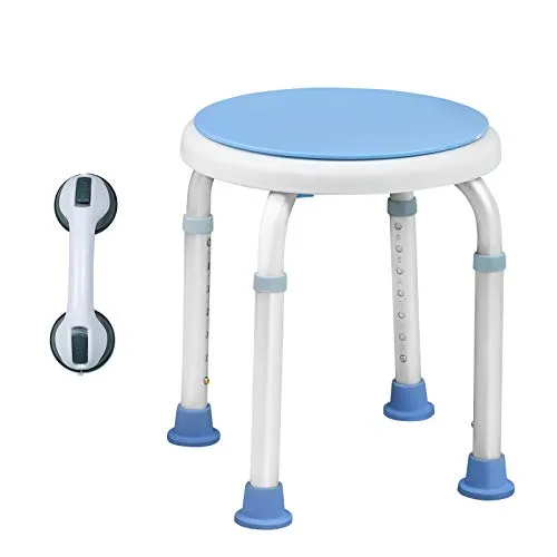 AUFUN Duschhocker mit Griffstangen Duschstuhl 36-51cm Höhenverstellbar und 360° Drehbar Badsitz Duschhilfe Anti-Rutsch Badsitz aus Alu und Kunststoff für Alter, Schwangere