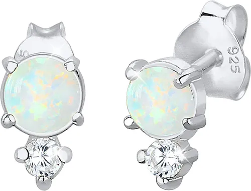 Elli Paar Ohrstecker Silber 925 mit Opal und Zirkonia - Elegante Ohrstecker aus 925er Sterling Silber, verziert mit schimmerndem synthetischen Opal und funkelndem Zirkonia – der perfekte Schmuck für jeden Anlass.