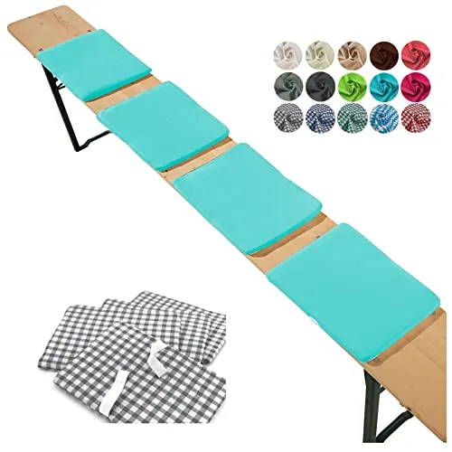 heimtexland ® Sitzkissen 4er Set Bierbank Polster Auflage Bierzeltgarnitur Garten Deko Kissen Typ859 Aqua