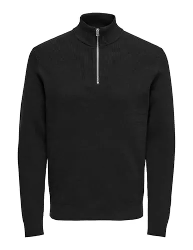 ONLY & SONS Pullover in Schwarz - Größe XXL für Herren - Herren Plussize Pullover in Schwarz von ONLY & SONS, mit Stehkragen und verkürzter Knopfleiste für einen modernen Look. Ideal für jeden Anlass und bequem zu tragen.