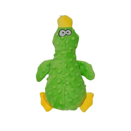 JACK AND VANILLA, Weiches Hundespielzeug aus Plüsch mit Quietscher, Ente, Ideal für kleine und mittelgroße Hunde, 25 cm, Farbe Grün, Modell aus Bubble-Plüsch