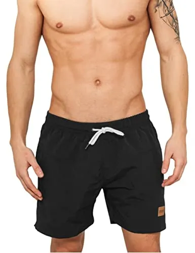 Urban Classics Herren Block Swim Shorts – Badeshorts mit Kordelzug & Taschen, schnelltrocknend, ideal für Strand, Pool & Urlaub,Blk/Blk,XXL