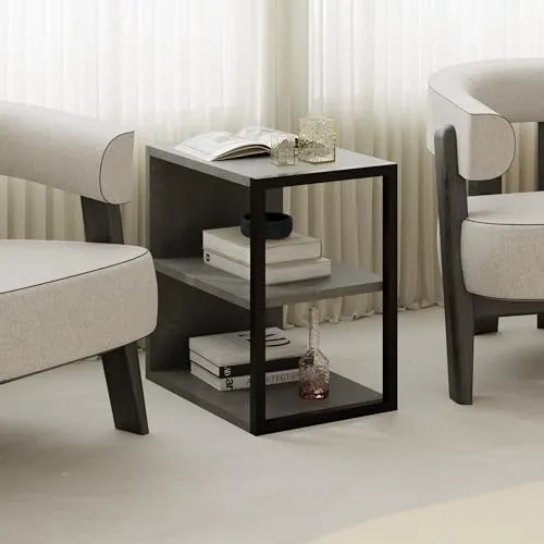 Hocuspicus Moderner 3-stöckiger Sofa-Beistelltisch - Beistelltisch fürs Wohnzimmer, platzsparend mit offenen Regalen für optimale Aufbewahrung und stilvollem Retro Grau, ideal für jedes moderne Zuhause.