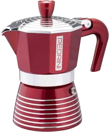 PEDRINI 02CF116 Infinity Kaffeemaschine aus Aluminium, Espressokocher Moka Passionsfarbe (rot), Format 6 Tasse, Maße 17 x 11 x 20,5 cm italienisches Design, lebensmittelechte Silikondichtung