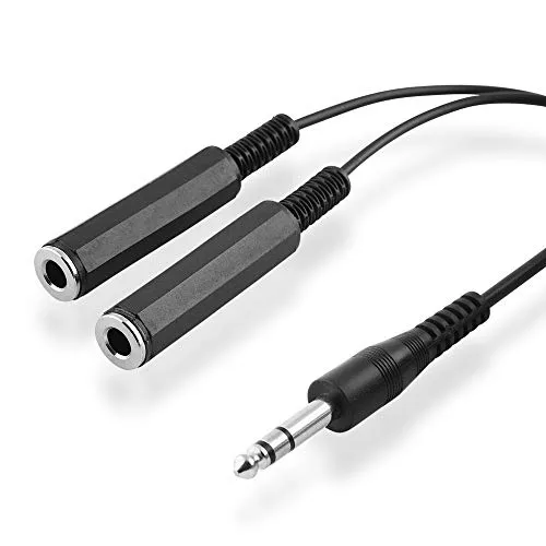 BestPlug 1 Meter Audio Kabel Adapter - 1 6,3mm Klinke Stecker männlich auf 2 6,3mm Klinke Buchse Kupplung weiblich - Stereo Aux Y-Kabel Splitter Verteiler schwarz