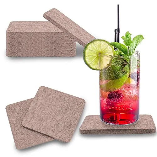 wortek – quadratische Glasuntersetzer aus Filz mit abgerundeten Ecken – 8er Set Filzuntersetzer für Tassen, Gläser, Becher sowie Kalt- & Heißgetränke – 10x10 cm waschbare Tischuntersetzer (Beige)