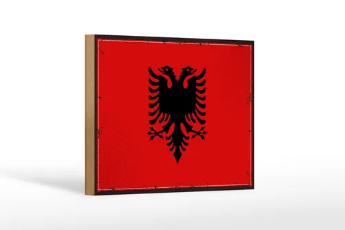 Holzschild Flagge Albaniens 18x12 cm Retro Flag Albania Deko Schild