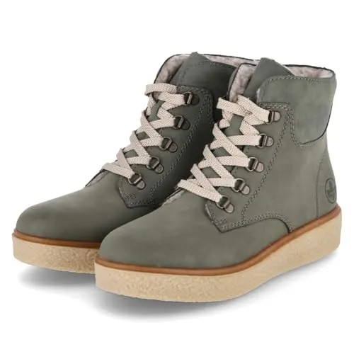 Rieker Damen Schlupfstiefel in grün - Gr. 37 - Wanderschuhe mit robuster Material-Mix und warmem Futter, ideal für kalte Tage, plus zusätzlicher Reißverschluss für einfachen Einstieg.