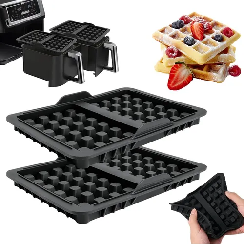 Silikon Belgische Waffelform Set für Heißluftfritteuse - 2 Stück stapelbare Silikon Waffelformen, perfekt für Ninja Heißluftfritteusen, ermöglichen einfache und gleichmäßige Zubereitung von köstlichen belgischen Waffeln.