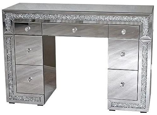 Vintage Schminktisch Hampton Style – Verspiegelter Schreibtisch mit 7 Schubladen - Schminktische, luxuriöses Design mit Glamour-Faktor und sieben praktischen Schubladen für Ordnung. Ideal als Schminktisch oder Schreibtisch für Schlafzimmer und Home-Office.