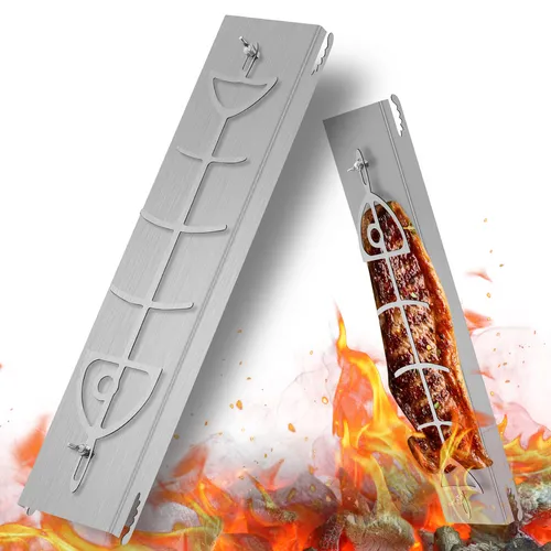 Fire World Flammlachsbrett aus Edelstahl - Grillzubehör mit 180° Wendefunktion - Räucherbretter aus hochwertigem Edelstahl, feuerfest und langlebig. Ideal für Feuerschale und Kugelgrill, einfach zu reinigen und nachhaltig. Made in Germany.